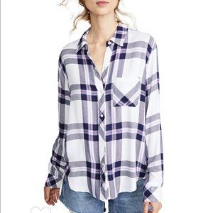 RAILS Hunter Button Down Shirt, White/Navy/Fuchsia, M